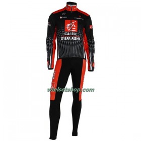 Fietskleding (Fietsshirt Lange Mouw + Lange Koersbroek) Caisse d`Epargne - Rood Zwart Wit